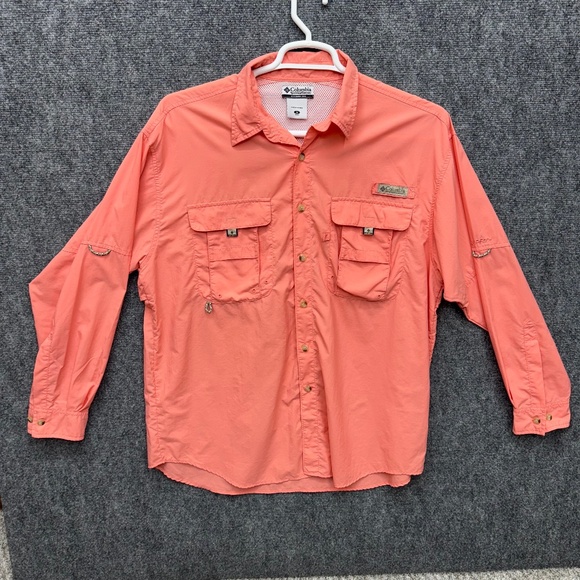 Men's Columbia PFG button shirt long sleeve size Medium UPF30+ pink - Picture 1 of 7